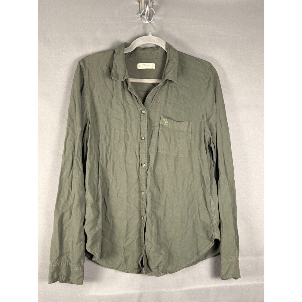 Abercrombie & Fitch Button Down Shirt Women L Olive Green Long Sleeve Viscose